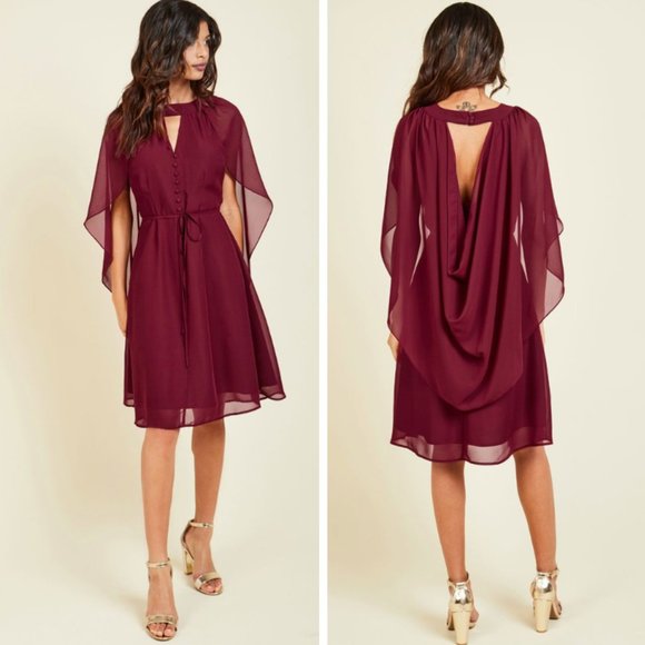 Modcloth Dresses & Skirts - ModCloth Cape A-Line Dress in Wine Small NWOT